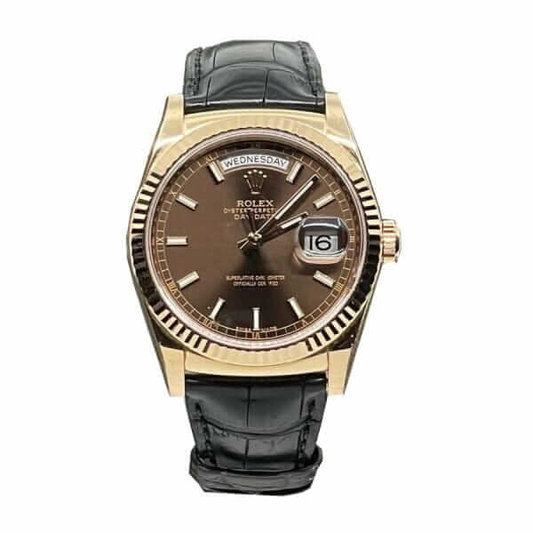Rolex-Day-Date-118-139-Brown-Dial-black-Leather-600x600