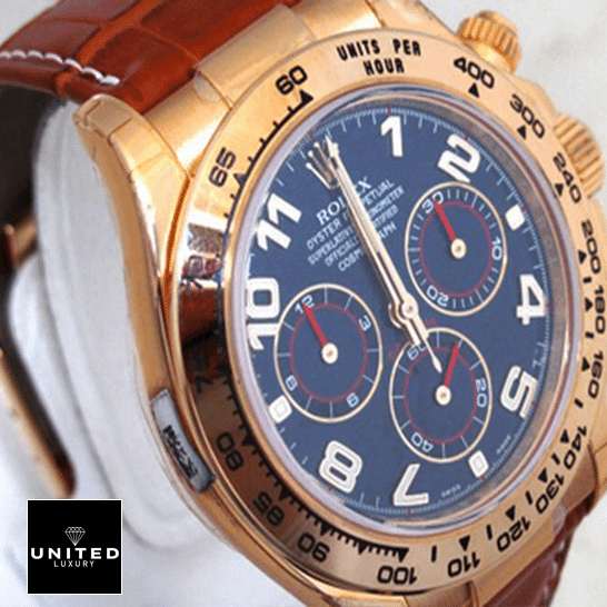 Rolex Daytona Cosmograph 116518 Blur Dial Replica 1 Rolex Daytona Yellow Gold Case 116518 Brown Leather Bracelet Replica