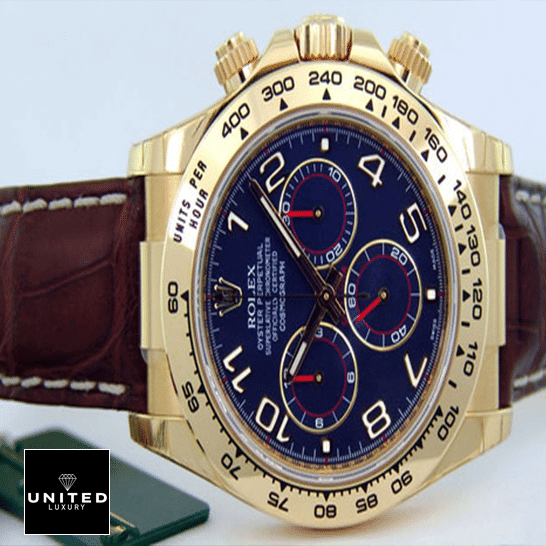 Rolex Daytona Cosmograph 116518 Blur Dial Replica 2 Rolex Daytona Yellow Gold Case Button & Crown Pusher 116518 Replica