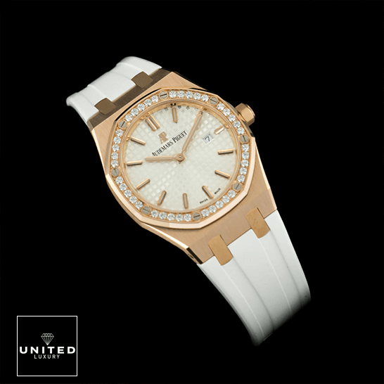 Audemars Piguet Royal Oak 67540OK.ZZ.D010CA.01 Replica 2 Audemars Piguet Gold Case Diamond Bezel Replica black background