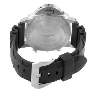 The image shows the back and strap of a Panerai Submersible watch, hig