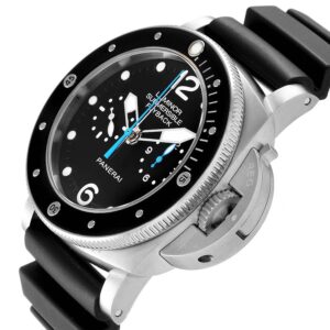 This image shows a close-up angled view of the Panerai Submersible wat